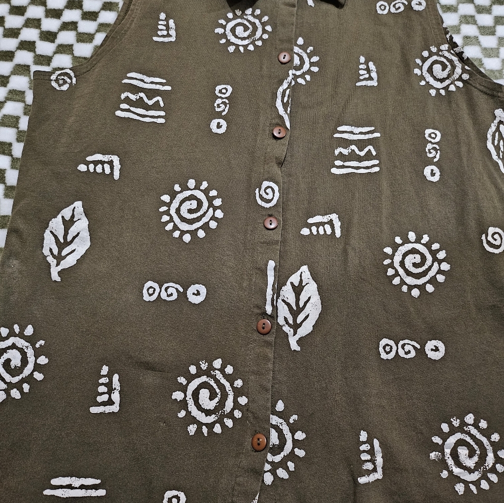 90s Moving Bleu Button Up Top Sz XL - Picture 4 of 6